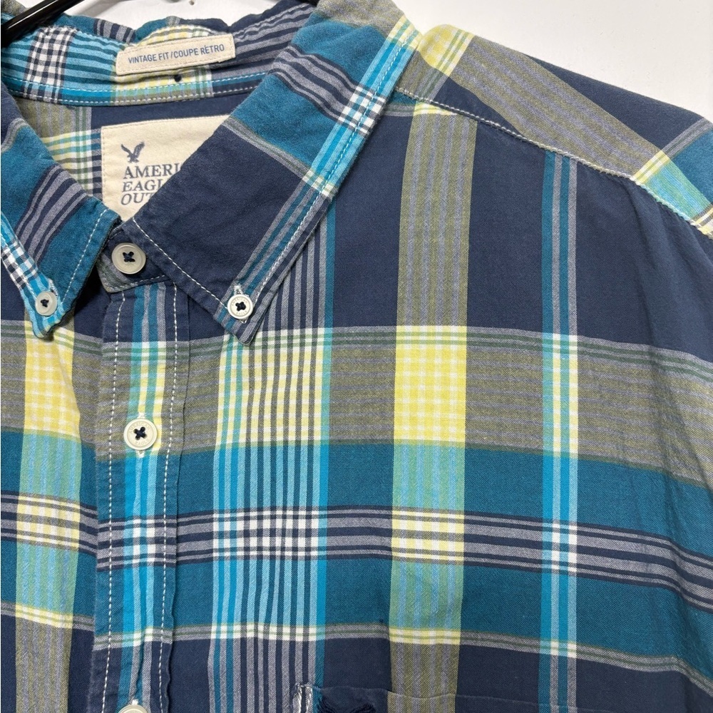 2 for 20$ - American Eagle Outfitters Blue and Yellow Plaid Shirt - 100% cotton - Picture 5 of 9